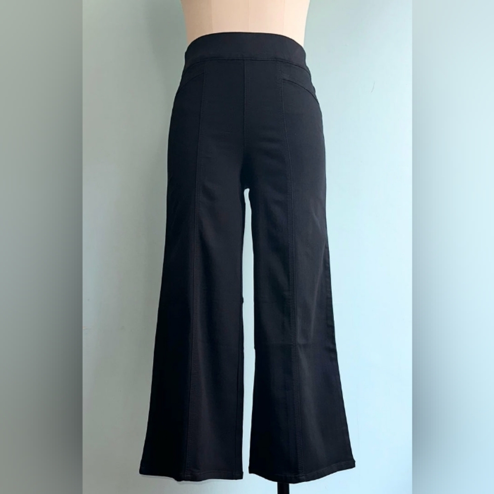 Petite 29" Pull On Tummy Control Wide Leg Jeans In Black by 1822 Denim